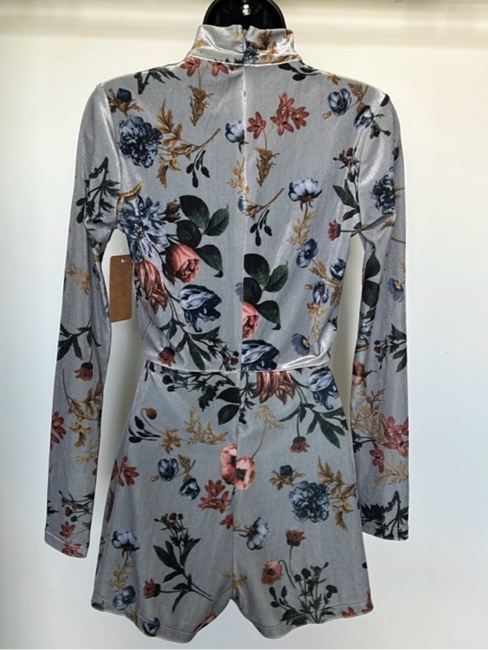 BLITHE Velvet Floral Romper Blue Cutout Mock Neck Bodycon Size Small NWT Sexy - Picture 3 of 15